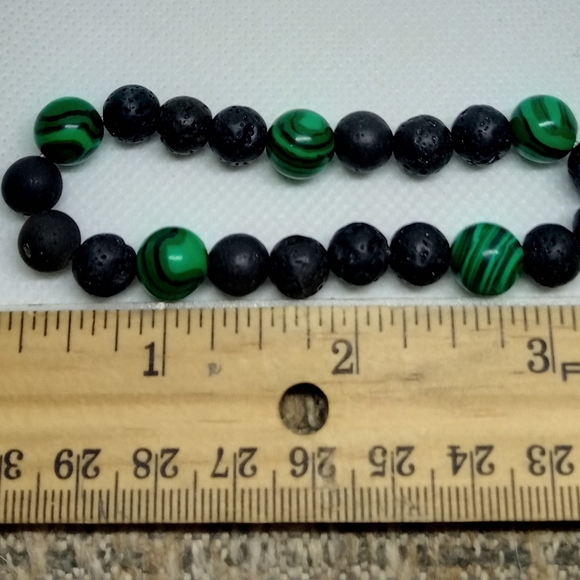 Lava Bead and Gren Marble Bead Stretchy Bracelet NEW Handmade Unisex - Picture 4 of 4